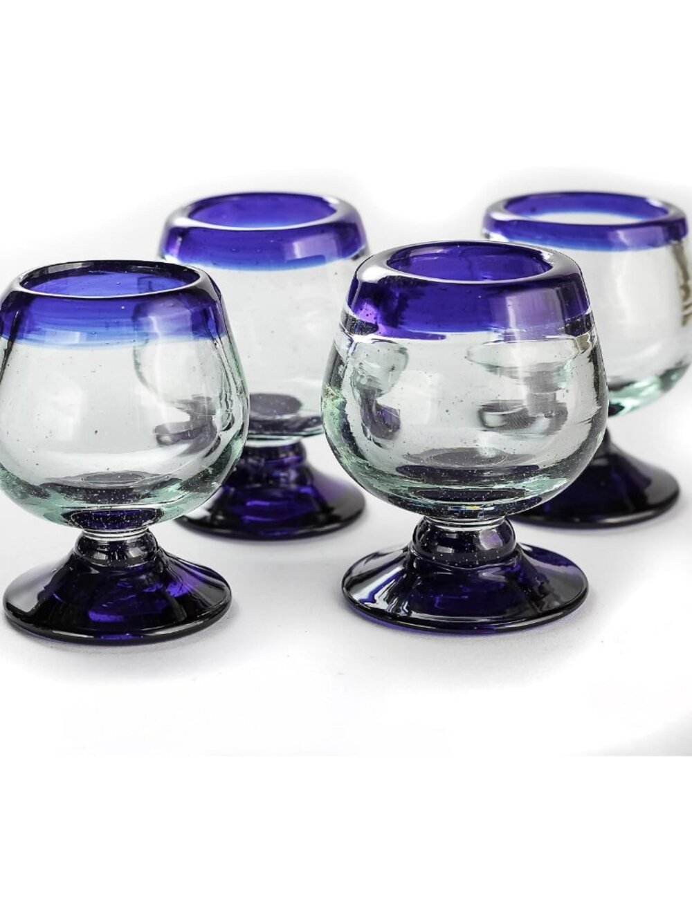 Hand Blown Cobalt Blue Shot Glasses Set of 4 - 2 oz Mini Snifters for Tequila
